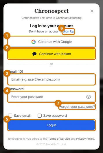 The Log in to your account window (Computer)