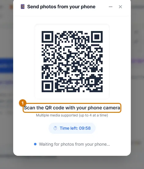 Computer: the QR code window (Scan the QR code with your phone camera) (Computer)