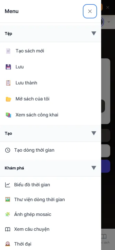 Menu mở ra khi bấm ☰ (Điện thoại)
