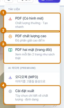 Xuất → Tài liệu (Máy tính)