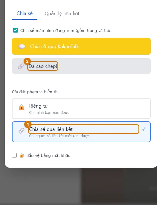 Sau khi sao chép liên kết — đã đổi thành Chia sẻ qua liên kết (Máy tính)